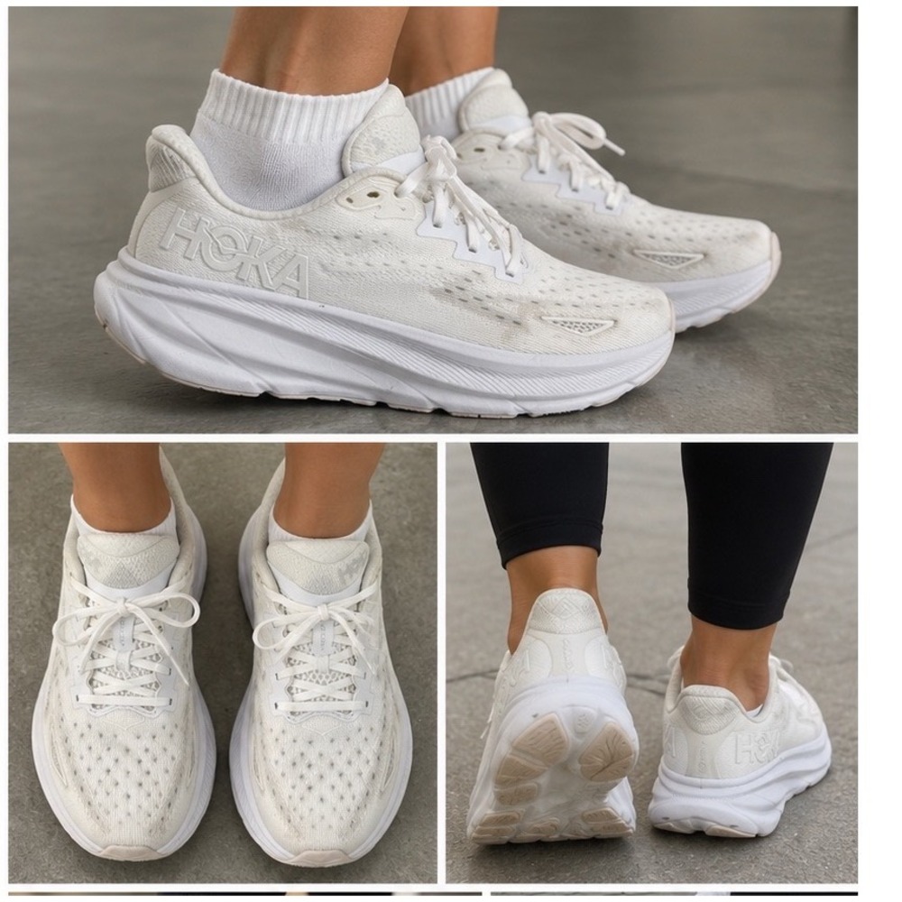 Hoka Clifton 9 White Running Shoes Mens 7 Womens 8.5 Road Sneakers 1127895-WWH